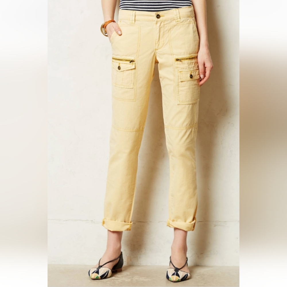 Anthropologie Hei Hei Westport Cargo Zip Pockets Skinny Pants Yellow Size 28